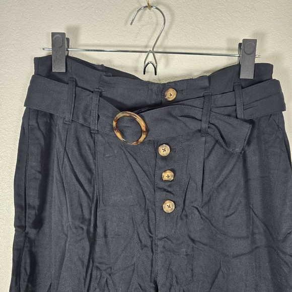 Abercrombie & Fitch Size Small Black Wide Leg Cropped‎ Paperbag Belted Pants NWT - Picture 5 of 11